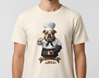 T-shirt Bouledogue Chef | T-shirt humoristique Bouledogue Anglais Cuisinier | Cadeau pour amoureux des chiens | T-shirt Chien Chef en Cuisine | Cadeau pour maman de chien | T-shirt pour papa de chien