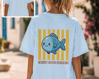 Cheeky Little Swimmer Sardine Shirt, Kawaii Fish Summer Beach Apparel