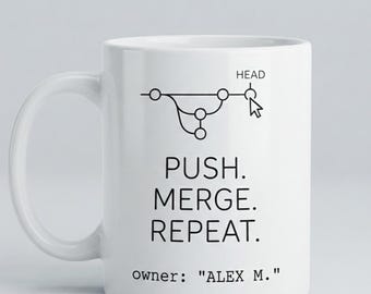 Git Command Coffee Mug Version Control Gift Programmer Tech Office Decor Software Engineer Custom Cup Git Head Push Merge Repeat Developer