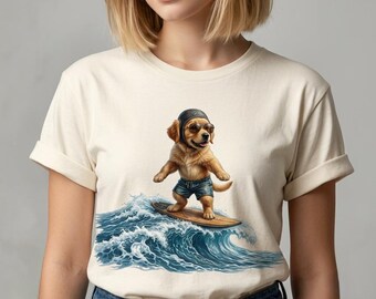 Custom Surfing Dog Apparel Retro Beach Pet Portrait Tee Personalized Dog Surf Gift Funny Dog Summer Graphic Shirt Unique Dog Lover Present