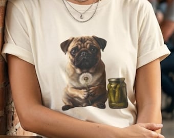 Custom Pug Shirt: Dandelion & Pickle Art, Personalized Pet Portrait Apparel