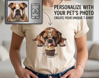 Custom Bulldog Pet Portrait T-Shirt, Personalized Dog Face Apparel, Birthday Gift