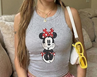 Retro Disney Classic Minnie Mouse Racer Tank Top, Disneyland 90's Style Y2K Top Trip Shirt, Holiday Disney Mickey Gift