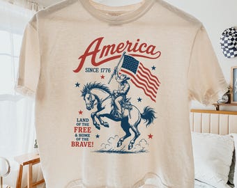 Comfort Colors Retro 250 Years of Freedom Cowboy Horse Boxy Tee, 1776-2026 Cowgirl Shirt, Fourth of July Tee, Patriotic Shirt, Cowboy Gift