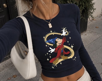 Imagination Little Sorcerer Baby Tee, Disney Fantasia Mickey Long Sleeve Crop Top, Y2K Magic Kingdom Tank