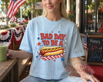 Hot Dog Comfort Colors® Boxy Tee, Bad Day to Be a Hotdog, Funny Retro Hotdog Women's 4th of July Shirt Memorial Day Crop Top Labor Day