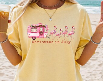 Comfort Colors® Christmas In July Shirt, Santa Summer Vacation Shirt, Christmas In Summer Tee, Xmas In July Gift, Tropical Christmas Shirt