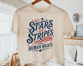 Comfort Colors Stars Stripes And Human Rights Boxy Tee, Retro 4th Of July Crop, Liberal American, Patriotic Women Gift, Feminist Shirt
