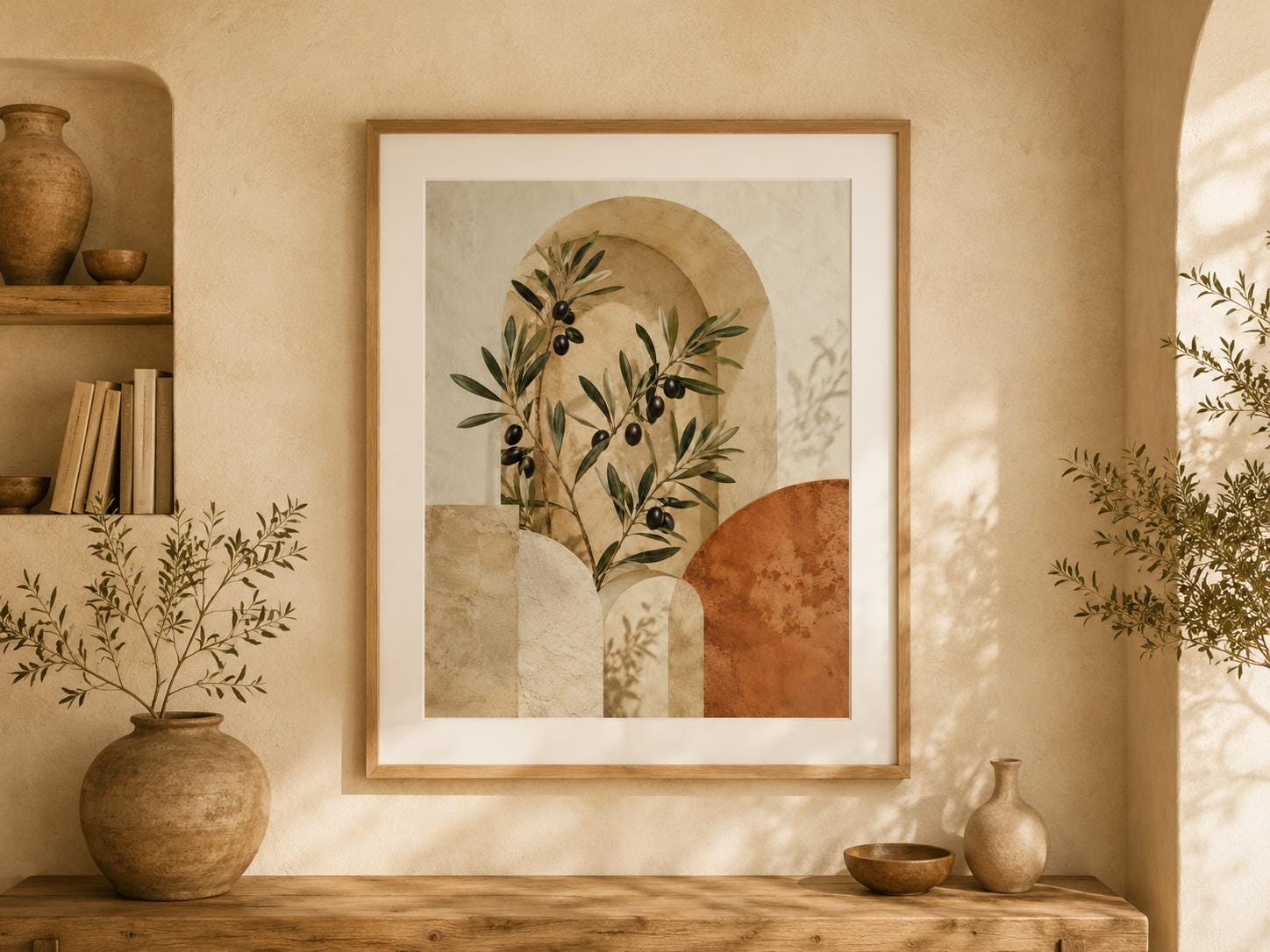 Affiche Olive Tree Wall Art encadrée dans un intérieur lumineux