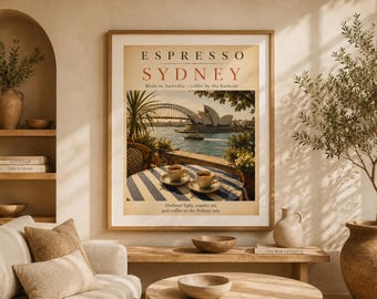 Espresso Sydney Poster, Coffee Wall Art, Coffee Travel Decor, Vintage Travel Print, Coffee Wall Art, Coffee Travel Decor, Kitchen Poster