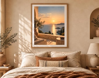 Mediterranean Sea Horizon Print, Coastal Landscape Wall Art, Golden Hour Poster, Serene Ocean Decor, Printable Artwork