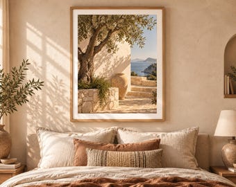 Olive Tree Wall Art, Mediterranean Botanical Print, Stone Garden Poster, Organic Mediterranean Home Decor, Printable Artwork