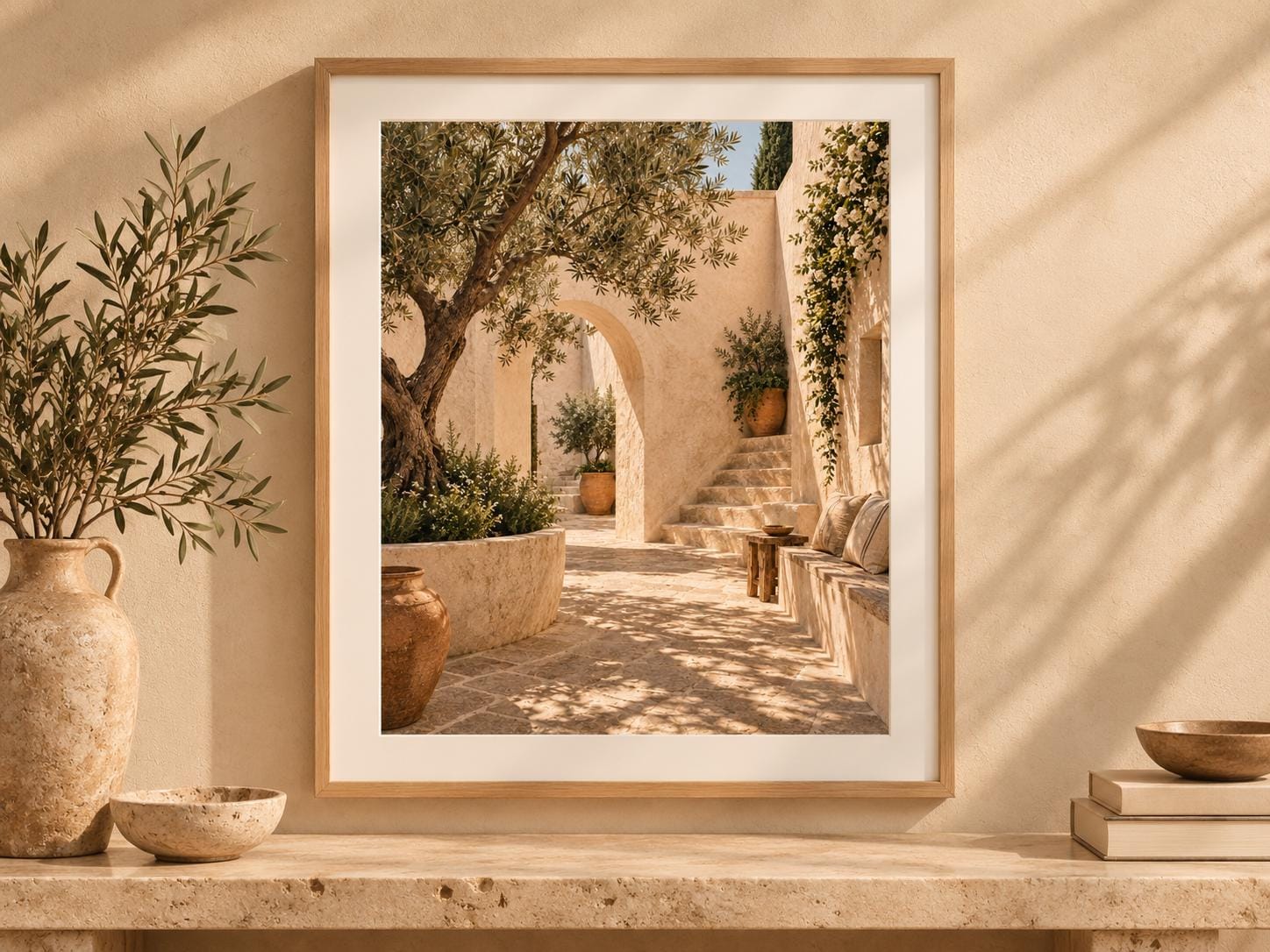 Mediterranean Courtyard — Olive Tree and Arches artwork by Korvia Studio