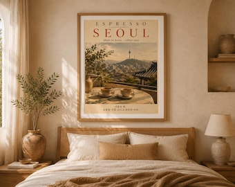 Espresso Seoul Poster, Coffee Wall Art, Coffee Travel Decor, Vintage Travel Print, Coffee Wall Art, Coffee Travel Decor, Kitchen Poster