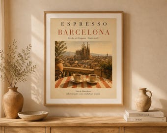 Espresso Barcelona Poster, Coffee Wall Art, Coffee Travel Decor, Vintage Travel Print, Coffee Wall Art, Coffee Travel Decor, Kitchen Poster