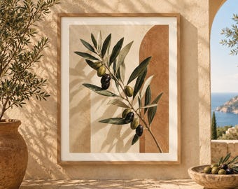 Olive Tree Wall Art, Botanical Print, Botanical Gallery Decor, Olive Branch Poster, Organic Wall Art, Herbarium Print, Digital Download