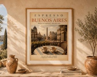 Espresso Buenos Aires Poster, Coffee Wall Art, Coffee Travel Decor, Vintage Travel Print, Coffee Wall Art, Coffee Travel Decor