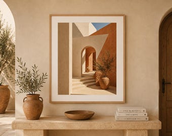 Mediterranean Staircase Print, Coastal Wall Art, Terracotta Poster, Architecture Wall Decor, Printable Artwork