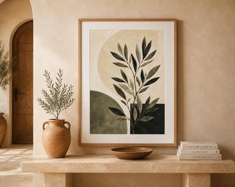 Olive Tree Wall Art, Mediterranean Print, Botanical Wall Decor, Coastal Poster, Stone Architecture Art, Digital Download
