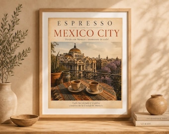 Espresso Mexico City Poster, Coffee Wall Art, Coffee Travel Decor, Vintage Travel Print, Coffee Wall Art, Coffee Travel Decor, Printable Art