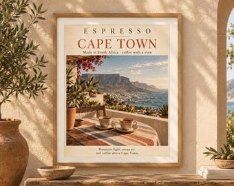 Espresso Cape Town Poster, Coffee Wall Art, Coffee Travel Decor, Vintage Travel Print, Coffee Wall Art, Coffee Travel Decor, Kitchen Poster