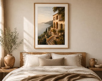 Mediterranean Staircase Print, Coastal Wall Art, Terracotta Poster, Architecture Wall Decor, Printable Artwork