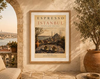 Espresso Istanbul Poster, Coffee Wall Art, Coffee Travel Decor, Vintage Travel Print, Coffee Wall Art, Coffee Travel Decor, Kitchen Poster