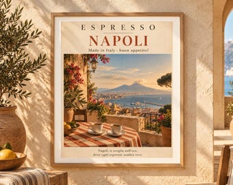 Espresso Napoli Poster, Coffee Wall Art, Italian Cafe Decor, Vintage Travel Print, Coffee Wall Art, Italian Cafe Decor, Kitchen Poster