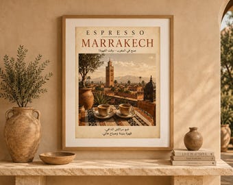 Espresso Marrakech Poster, Coffee Wall Art, Coffee Travel Decor, Vintage Travel Print, Coffee Wall Art, Coffee Travel Decor, Kitchen Poster