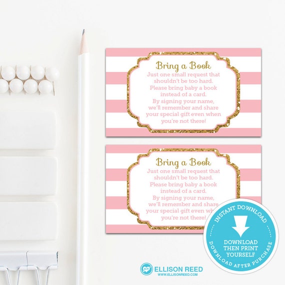 Pink and Gold Book Request Card, Baby Shower Printable, Instant Download, Gold Glitter Baby Shower, Pink & Gold Baby Shower, Printable Game Il_570xn