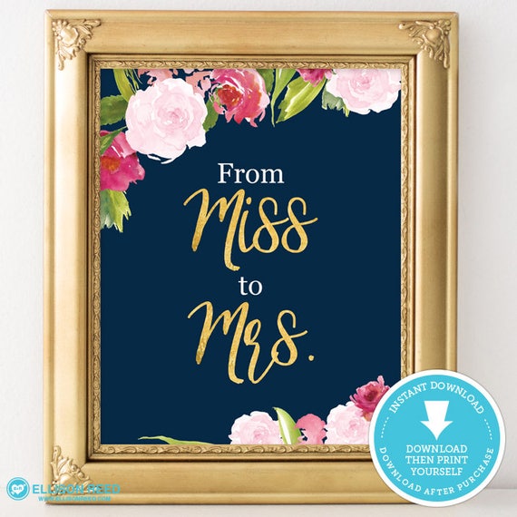 From Miss To Mrs Sign - Navy and gold wedding Sign - navy and gold bridal shower - wedding decor - bridal shower decoration Il_570xn