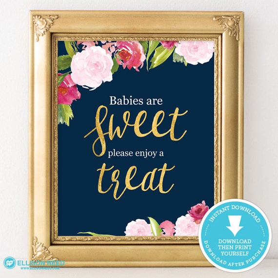 Navy and Gold Baby Shower sign - Baby Shower Decor - Food sign - Pink and navy Baby Shower - Baby Shower Girl party sign - Instant Download Il_570xn