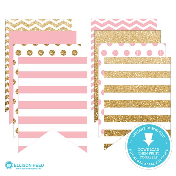Pink and Gold Baby Shower - Pink and Gold First Birthday - Pink & Gold Bunting Banner - Party Banner - Baby shower Girl - Instant Download Il_570xn