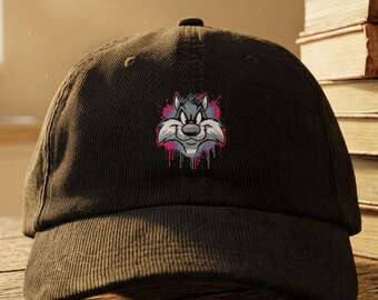 Paint Splatter Wolf Embroidered Cap | Unisex Corduroy Vintage Baseball Hat