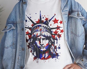 Statue of Liberty Portrait T-Shirt | USA 250th Anniversary Flag Tee 4july 4july