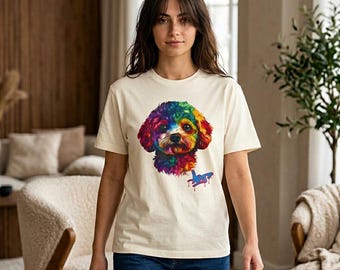 Rainbow Poodle Portrait Tee | LOVE Paw Graphic T-Shirt