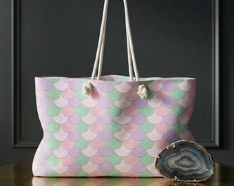 Pastel Mermaid Scales Weekender Bag | Pink Mint Lavender Tote
