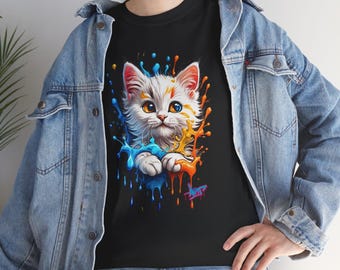 Watercolor Kitten T-Shirt | Colorful Paw Print Cat Tee