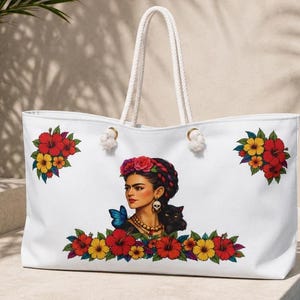 Floral Frida kahlo Bag | Boho Floral Travel Tote