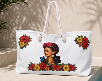 Floral Frida Kahlo Bag | Boho Floral Travel Tote