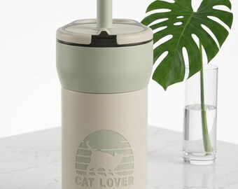 Cat Lover Engraved Kids Straw Tumbler 12oz | Leakproof Stainless Cup