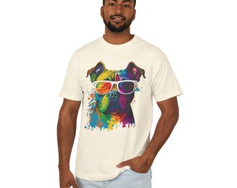 Colorful Sunglasses Pitbull Tee | Vibrant Pop Art Dog Shirt