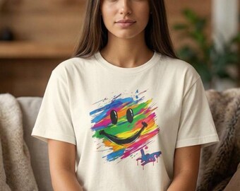 Painted Rainbow Smiley Tee | Graffiti Cool Backprint