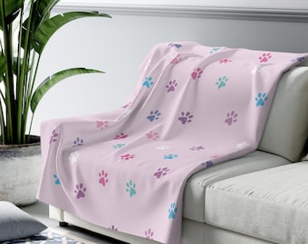 Colorful Paw Prints Sherpa Fleece Blanket | Pink Paw Pattern