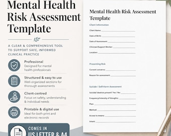 Mental Health Risk Assessment Template | Suicide & Self-Harm Assessment Form | Social Work, Counselling, Case Management Printable PDF