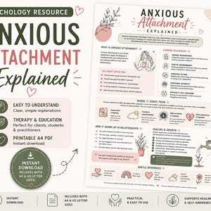 Infografiek over angstige hechting | Psychologie printbare PDF | Handout over hechtingsstijlen | Therapiewerkblad | Hulpmiddel voor geestelijke gezondheid