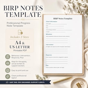 BIRP Notes Template | Mental Health Progress Notes | Clinical Documentation Form | Social Work Case Notes Printable PDF | Therapist Resource