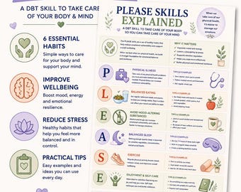 PLEASE Skills Explained | DBT Infographic | Emotion Regulation Resource | Self Care & Mental Health Printable | Therapy PDF