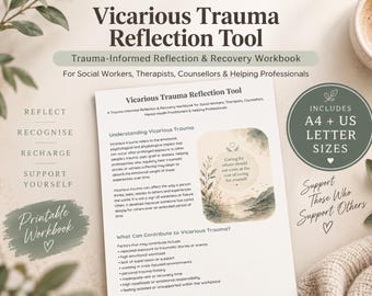 Vicarious Trauma Reflection Tool for Therapists & Social Workers | Compassion Fatigue Workbook | Practitioner Wellbeing Printable PDF