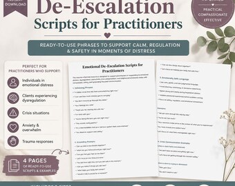 Emotional De-Escalation Scripts for Practitioners | Trauma-Informed Communication Cheat Sheet | Crisis Response & Co-Regulation PDF